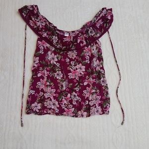 Pink Tropical Sleeveless Flowy Tie Blouse Top